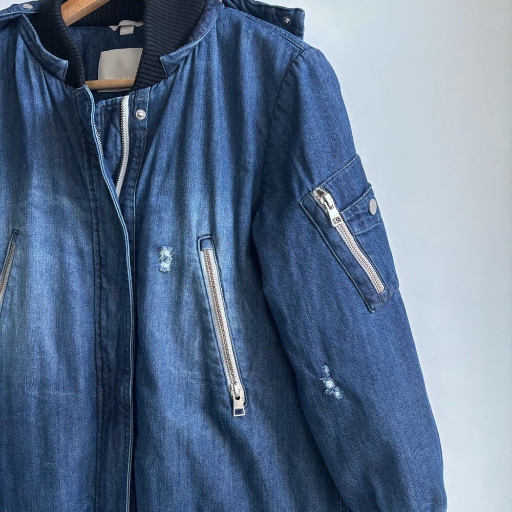 Soia & Kyo Reese Hooded Coat Jacket Blue Denim Coat Size XXS/2 Can Fits to Small - Picture 10 of 17